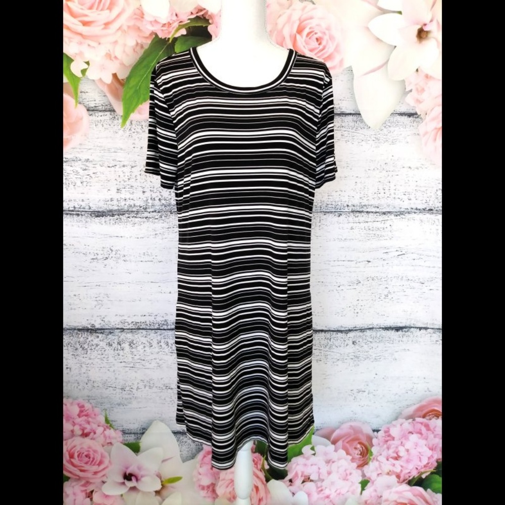Kenneth Cole Black White Striped Tee Dress XL (14)
